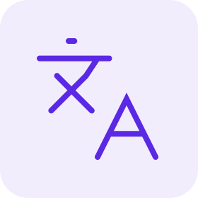 Language translation icon in purple and black.
