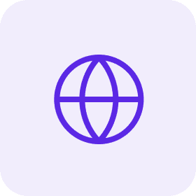 Purple globe icon on black background.