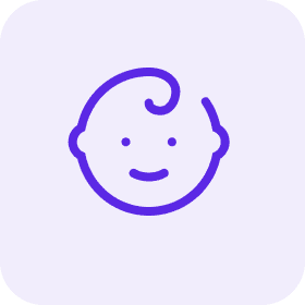 Purple baby face icon on black background.